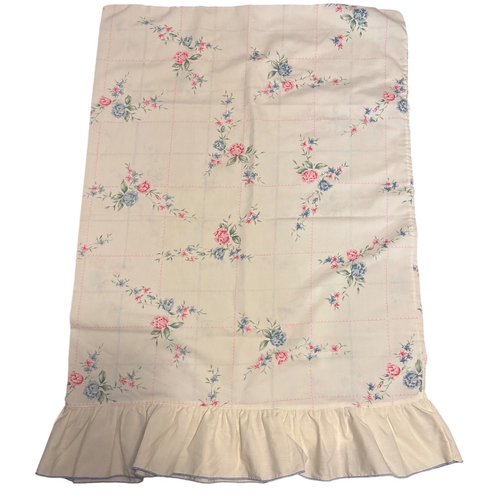 VTG JCPenney Pillowcase Standard Cream Floral Ruffle Cottagecore Rose